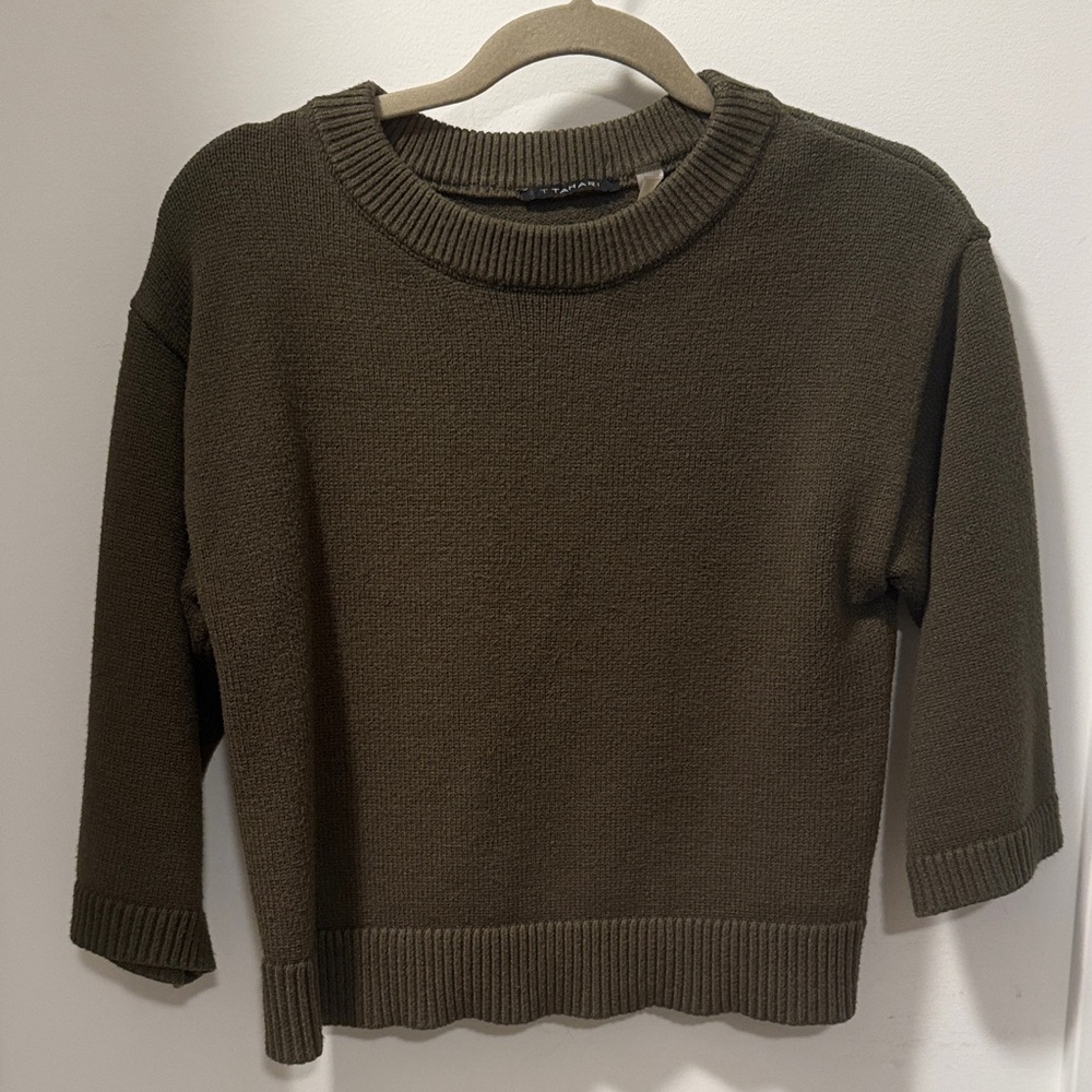 T Tahari Dark Olive Crew Neck Sweater